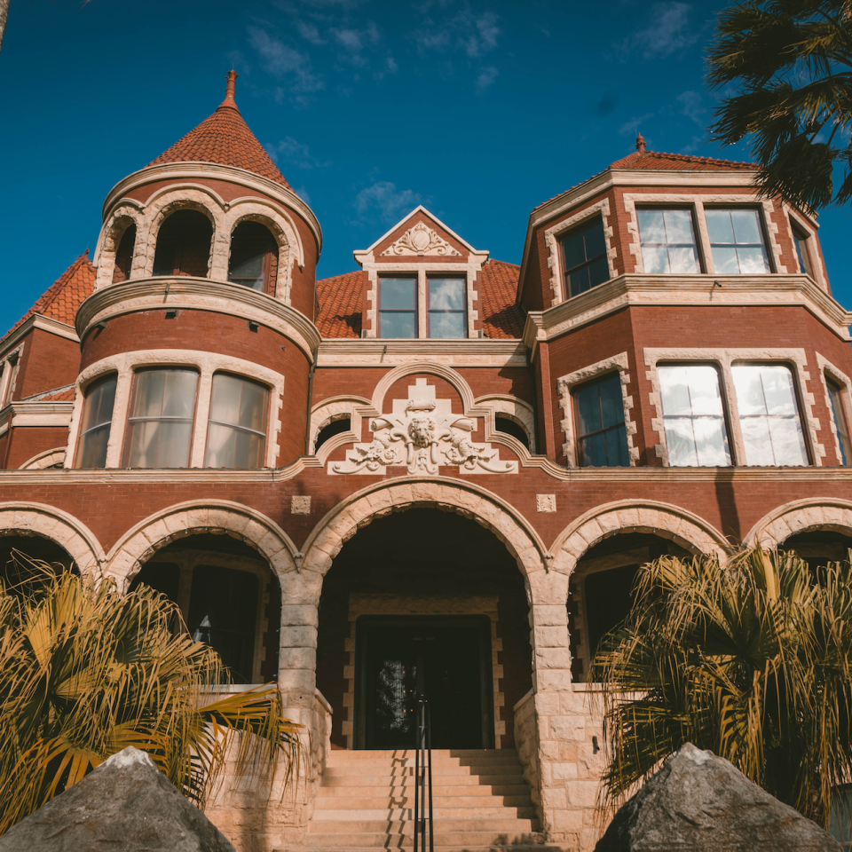 Brick and stone exterior of Moody Mansion, a Museum Days participant in Galveston, Texas